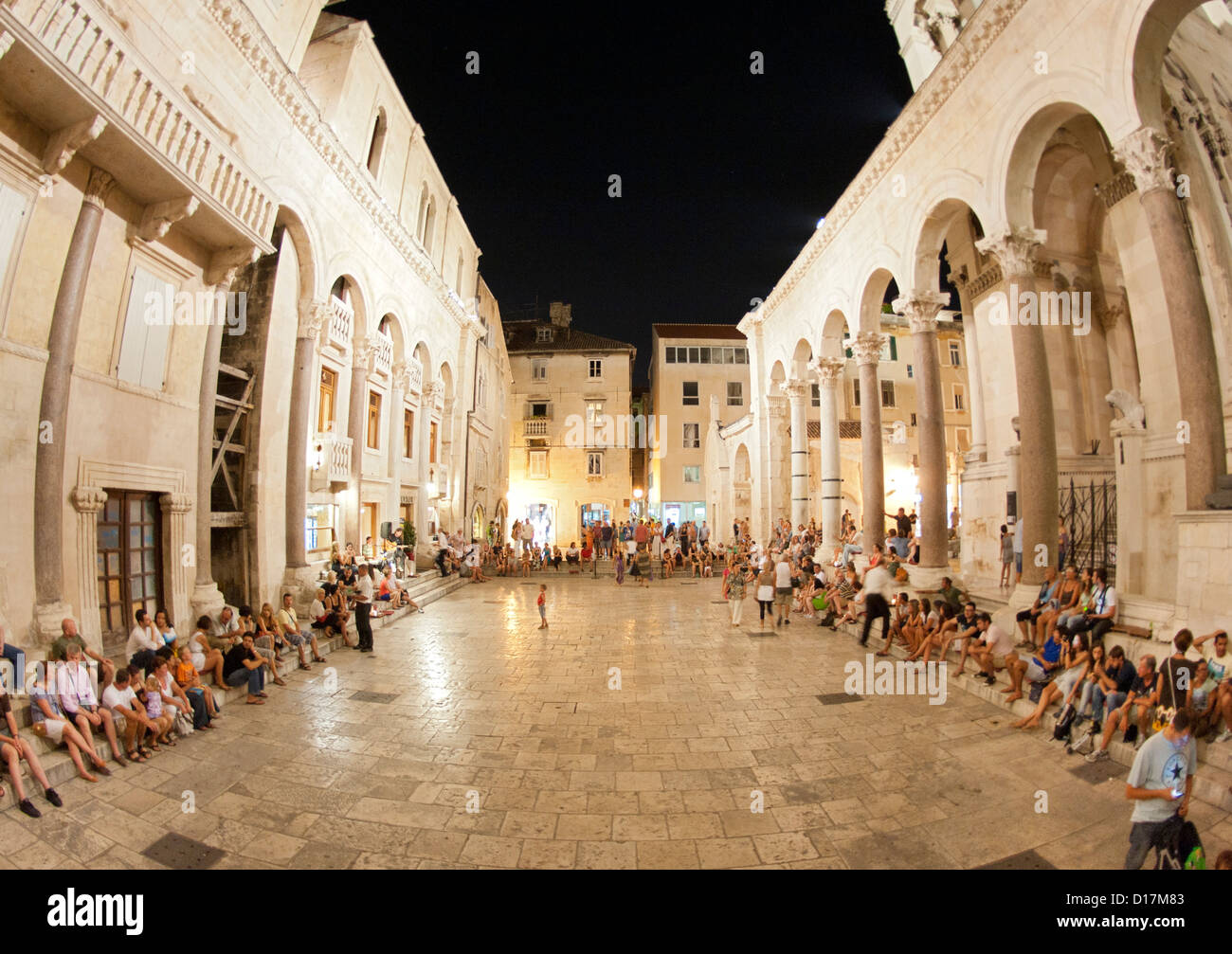 Courtyard / peristyle of the Diocletian's Palace in the city of Split on the Adriatic coast of Croatia. Stock Photo