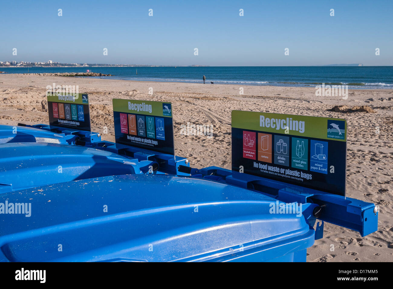 Recycling Bins, Sandbanks promenade, Poole Bay, Dorset, England, UK