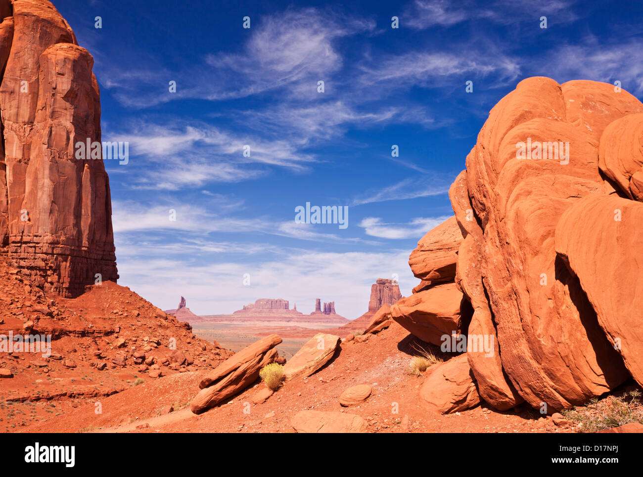 View of the Mittens from the North Window overlook Monument Valley Navajo Tribal Park, Arizona, USA United States of America Stock Photo