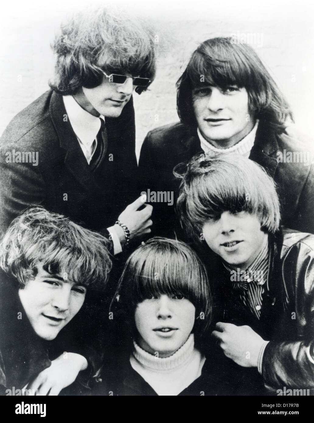 THE BYRDS Promotional photo of US pop group about 1965 - see Description below for names Stock Photo