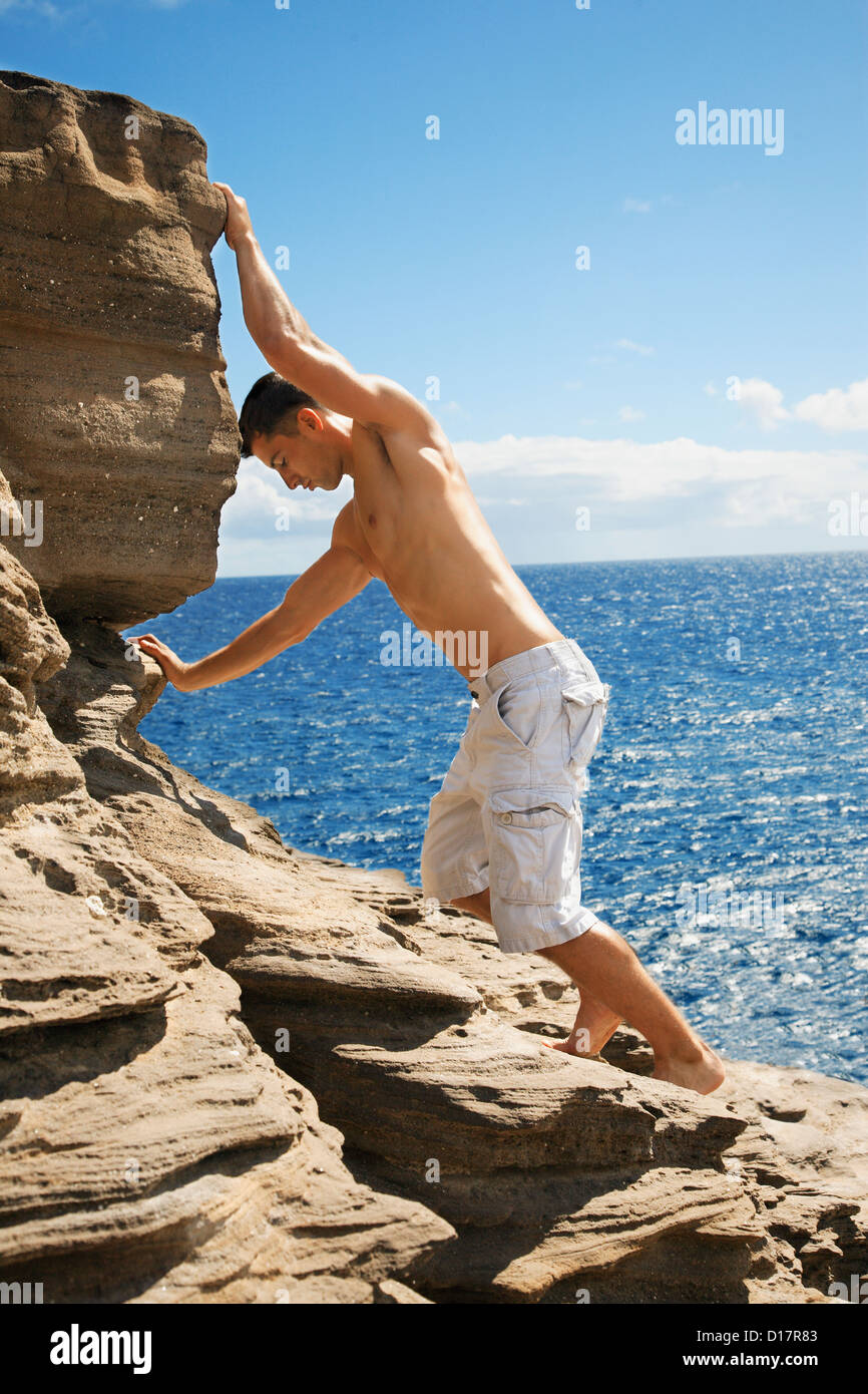 Hawaii, Oahu, Male Rock Climbing Stock Photo Alamy
