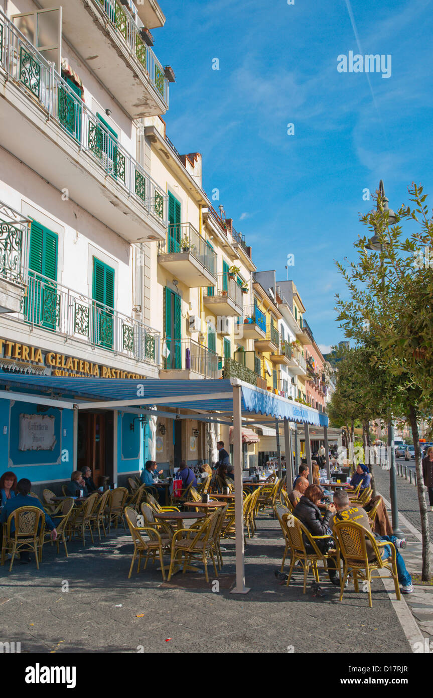 Cafe terraces Lungomare Yalta seaside promenade Pozzuoli the ancient Puteoli in Campi Flegrei area La Campania region Italy Stock Photo