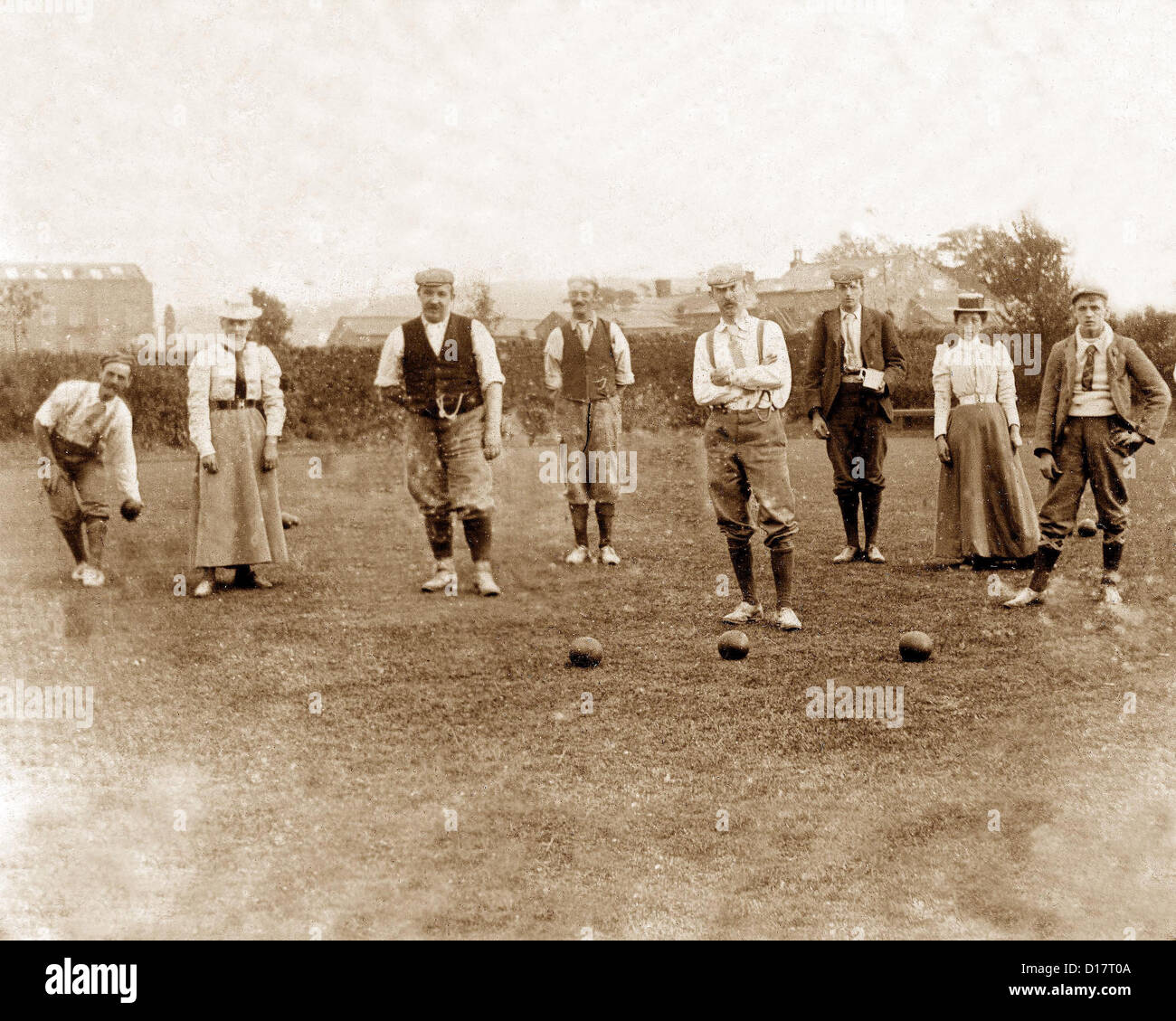 Crown Green Bowls Victorian period Stock Photo Alamy