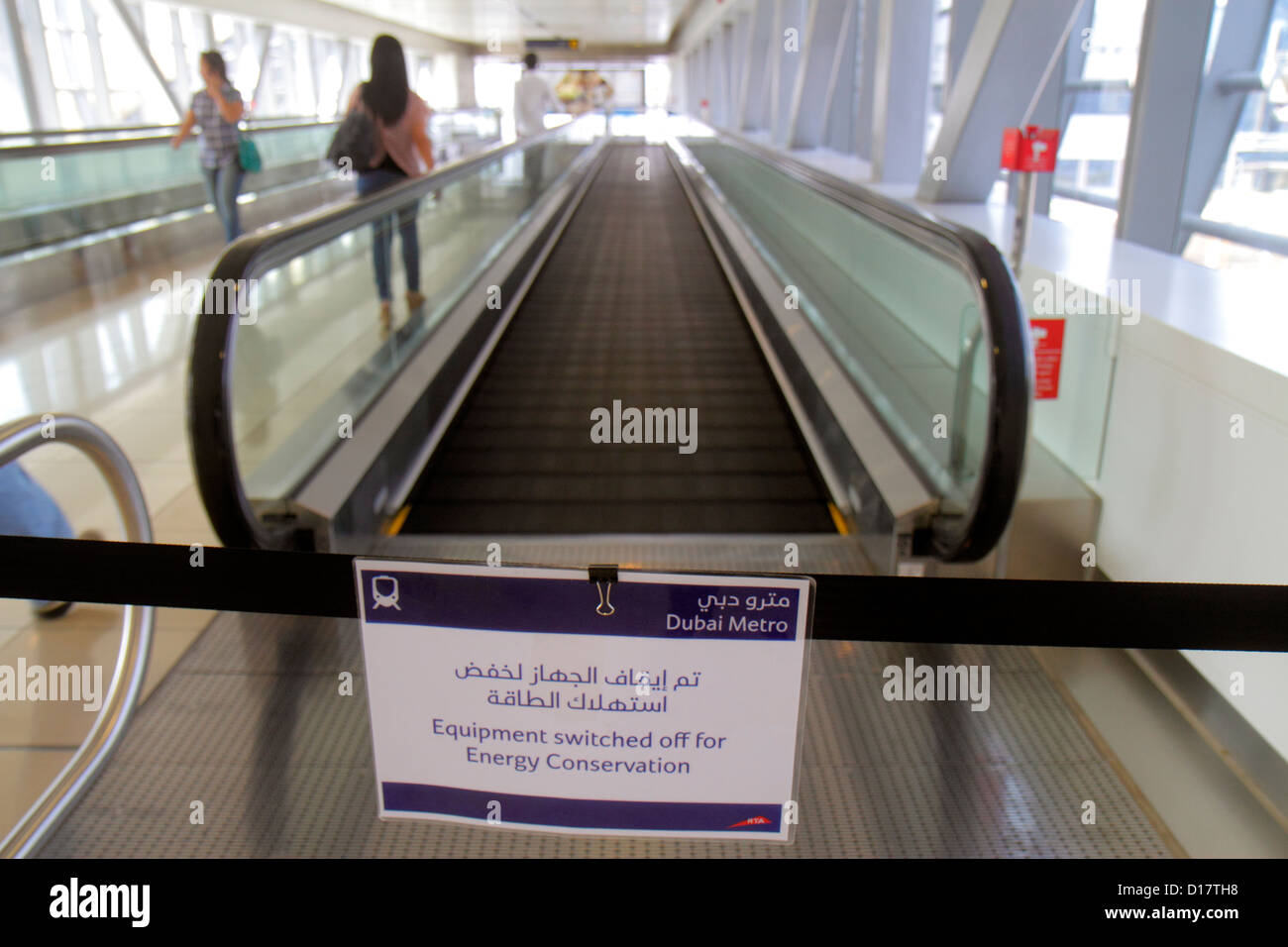 Dubai UAE,United Arab Emirates,Al Safa,Noor Islamic Bank Metro Station,Red Line,subway,train,train,English,Arabic,language,bilingual,moving walkway,no Stock Photo