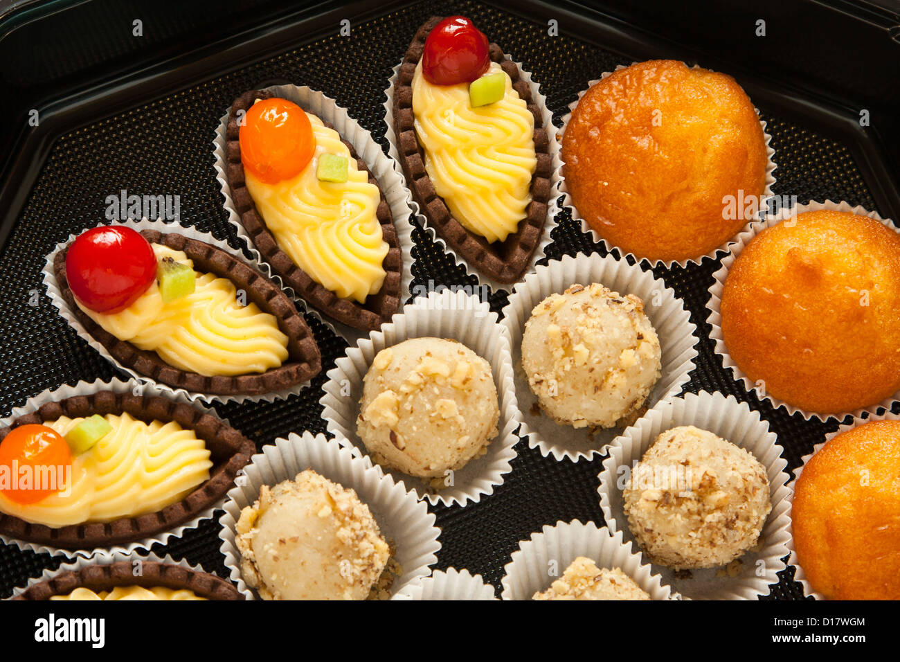 sweet mini tarts in black box for holiday Stock Photo