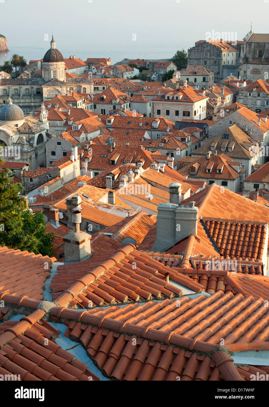 View over the rooftops of the old town in the city of Dubrovnik on the Adriatic coast of Croatia. Stock Photo