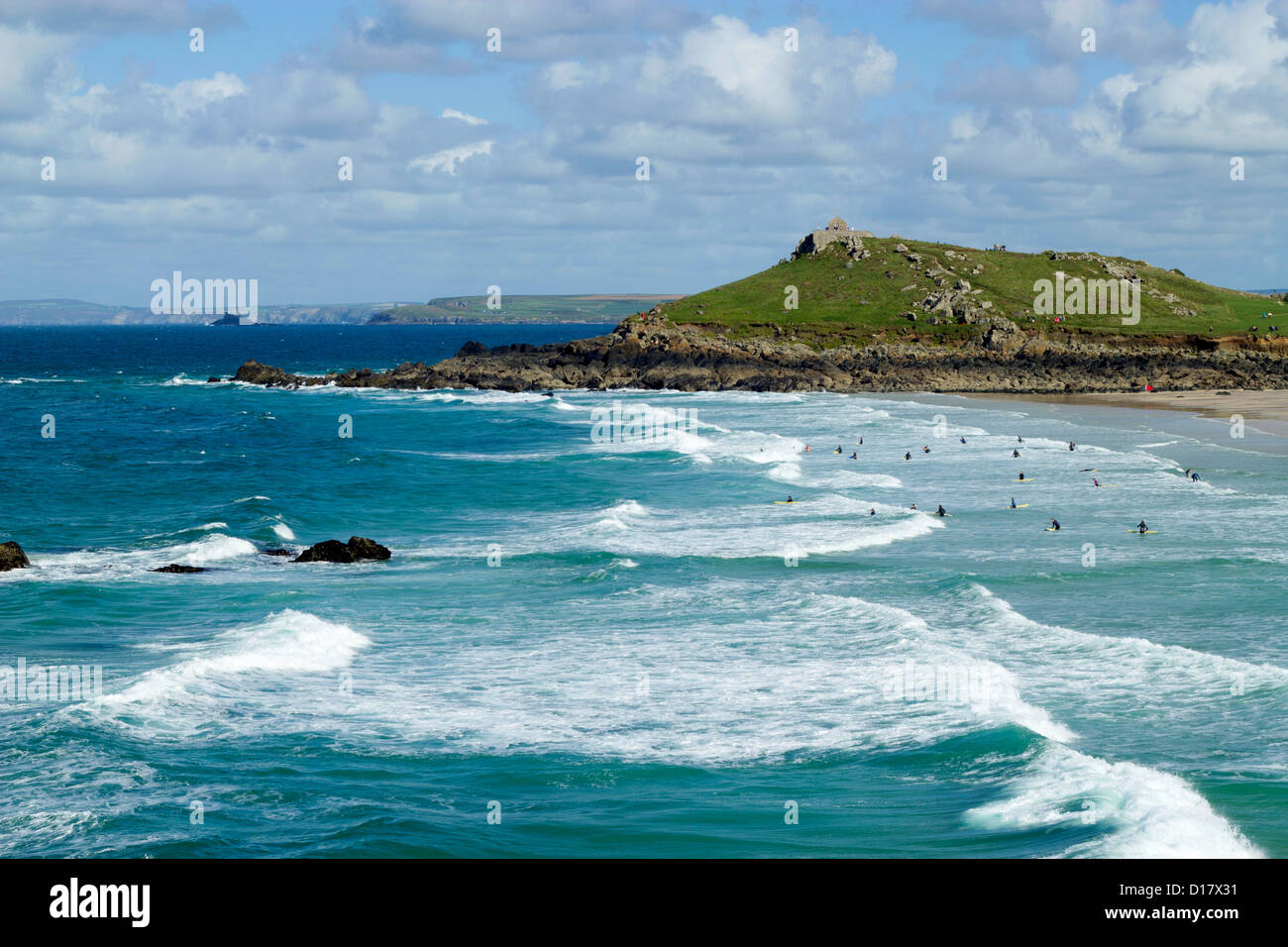 St. Ives Porthmeor beach surfers, Cornwall UK. Stock Photo