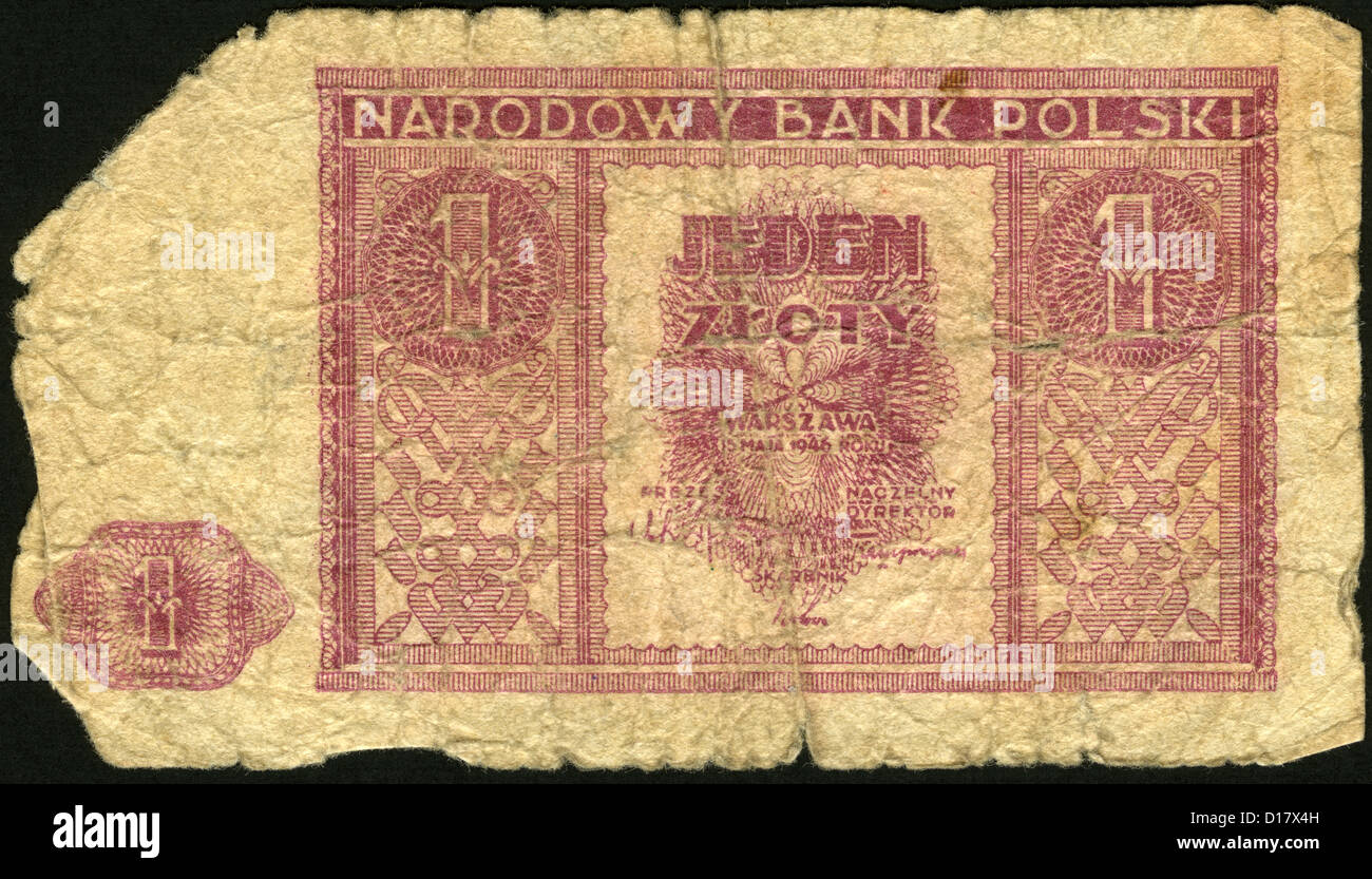 one Polish zloty,1946 year,Poland Stock Photo