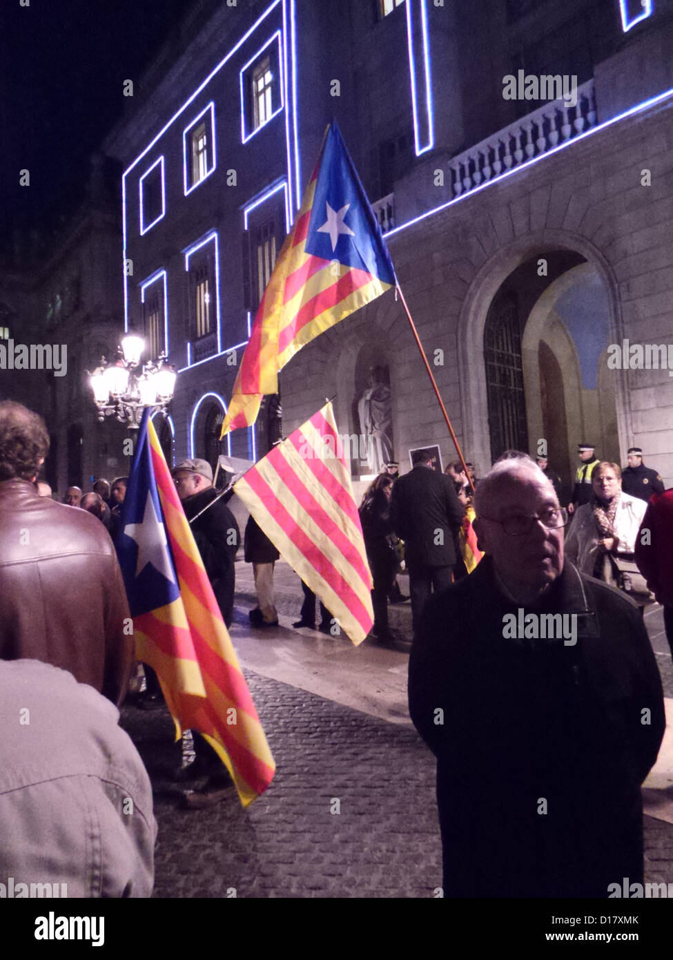 Demonstration on December 10 in the Plaça Sant Jaume de Barcelona against the Spanish government's Education Act to cut the teaching of Catalan in Catalan schools and let it at the level of a foreign language and the protests are also against the Spanish Minister of Education José Ignacio Wert. Stock Photo