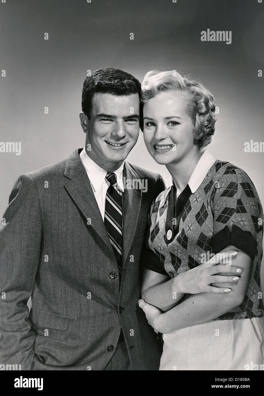 Vintage portrait of smiling couple Stock Photo