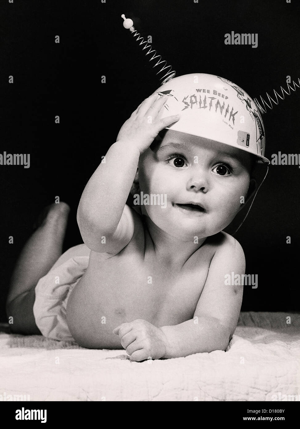 Baby with space hat Stock Photo