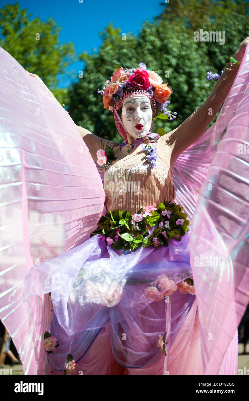 A stilt walker in costume at The Maryland Renaissance Festival 2012, Crownsville Road, Annapolis