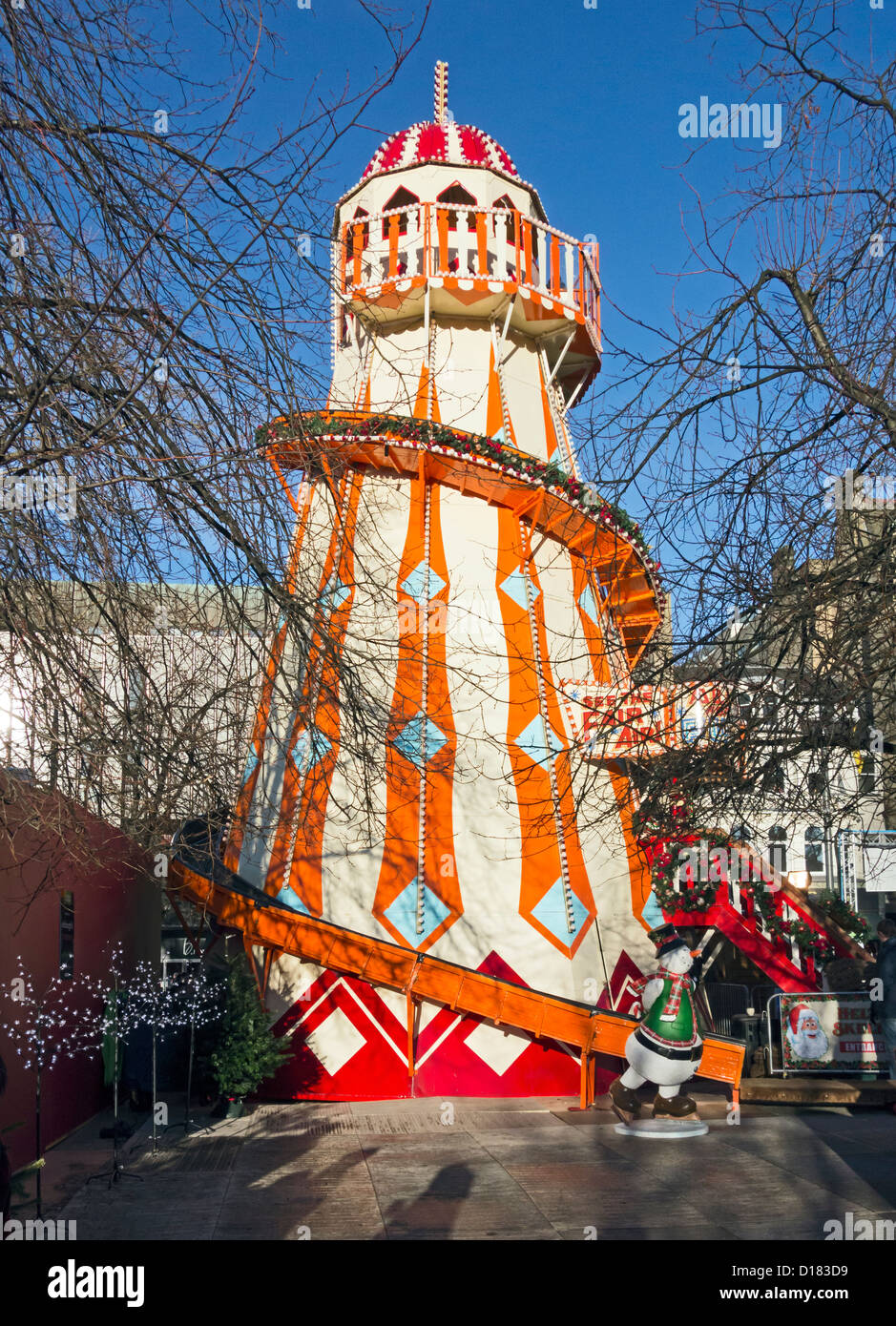 East Princes Street Gardens in Edinburgh Scotland with Helter Skelter  Xmas entertainment in 'Highland Village' Stock Photo