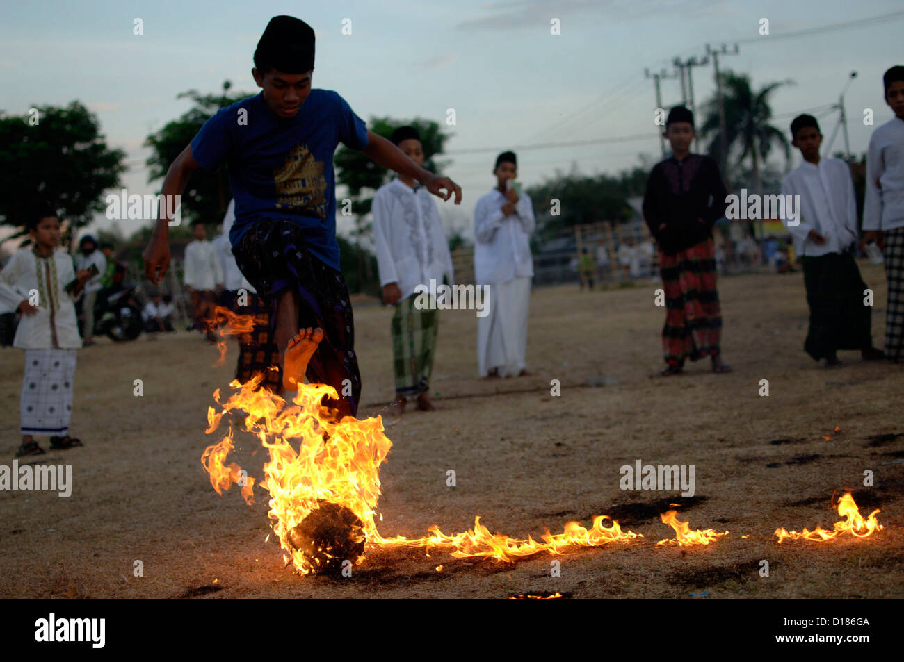 Some students play Fire Football tradition in islamic boarding house ...