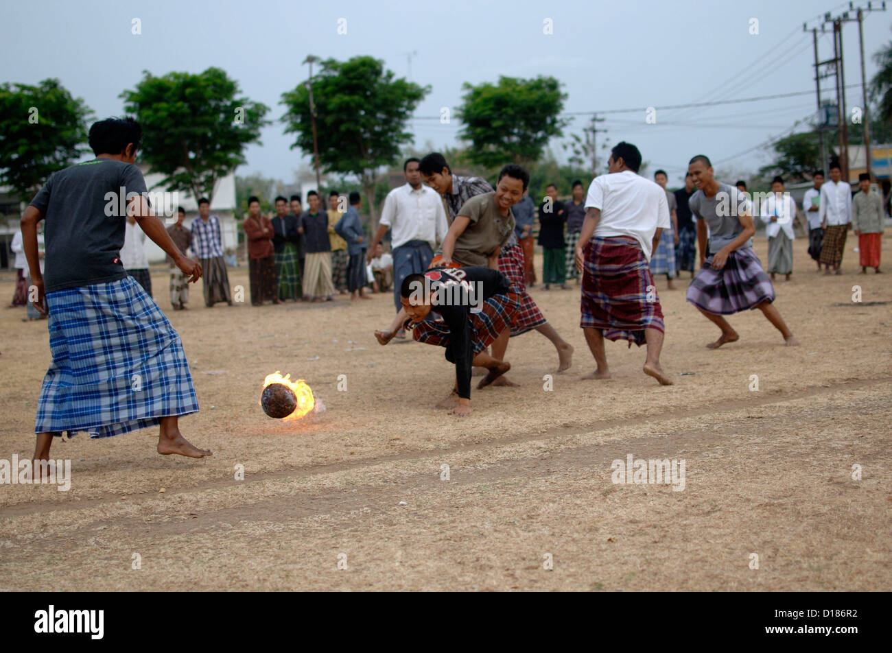 Some students play Fire Football tradition in islamic boarding house ...
