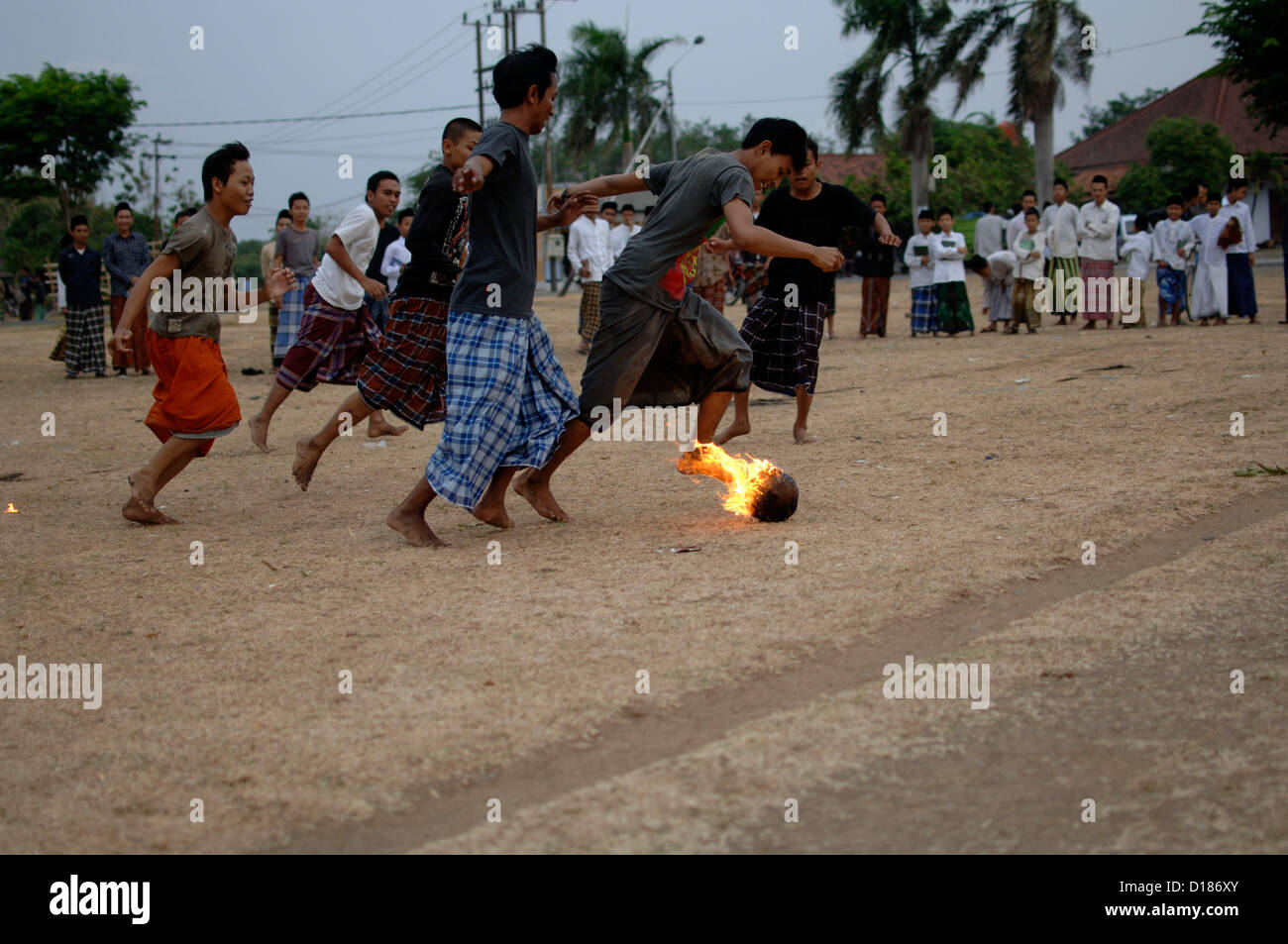 Some students play Fire Football tradition in islamic boarding house ...
