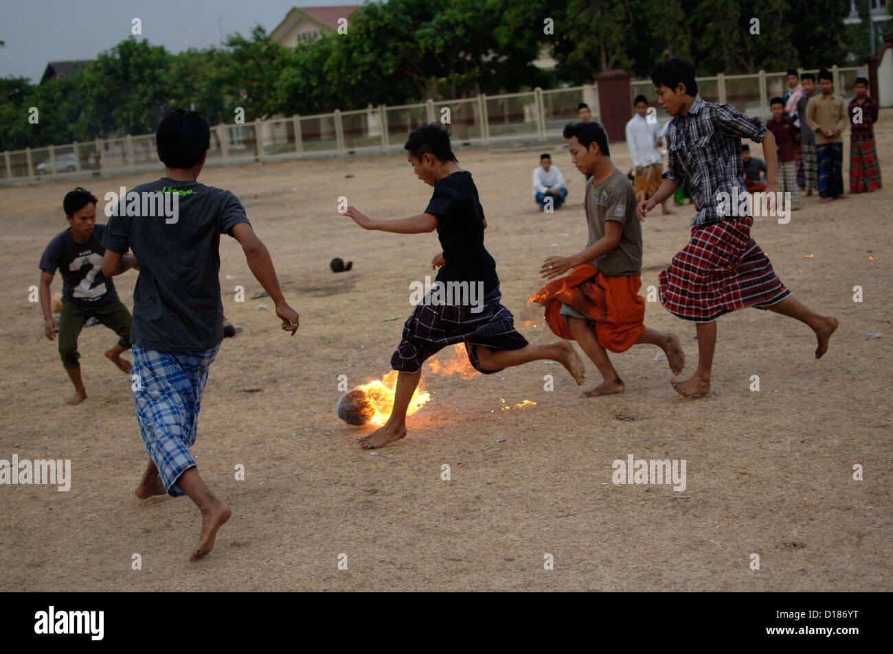 Some students play Fire Football tradition in islamic boarding house ...