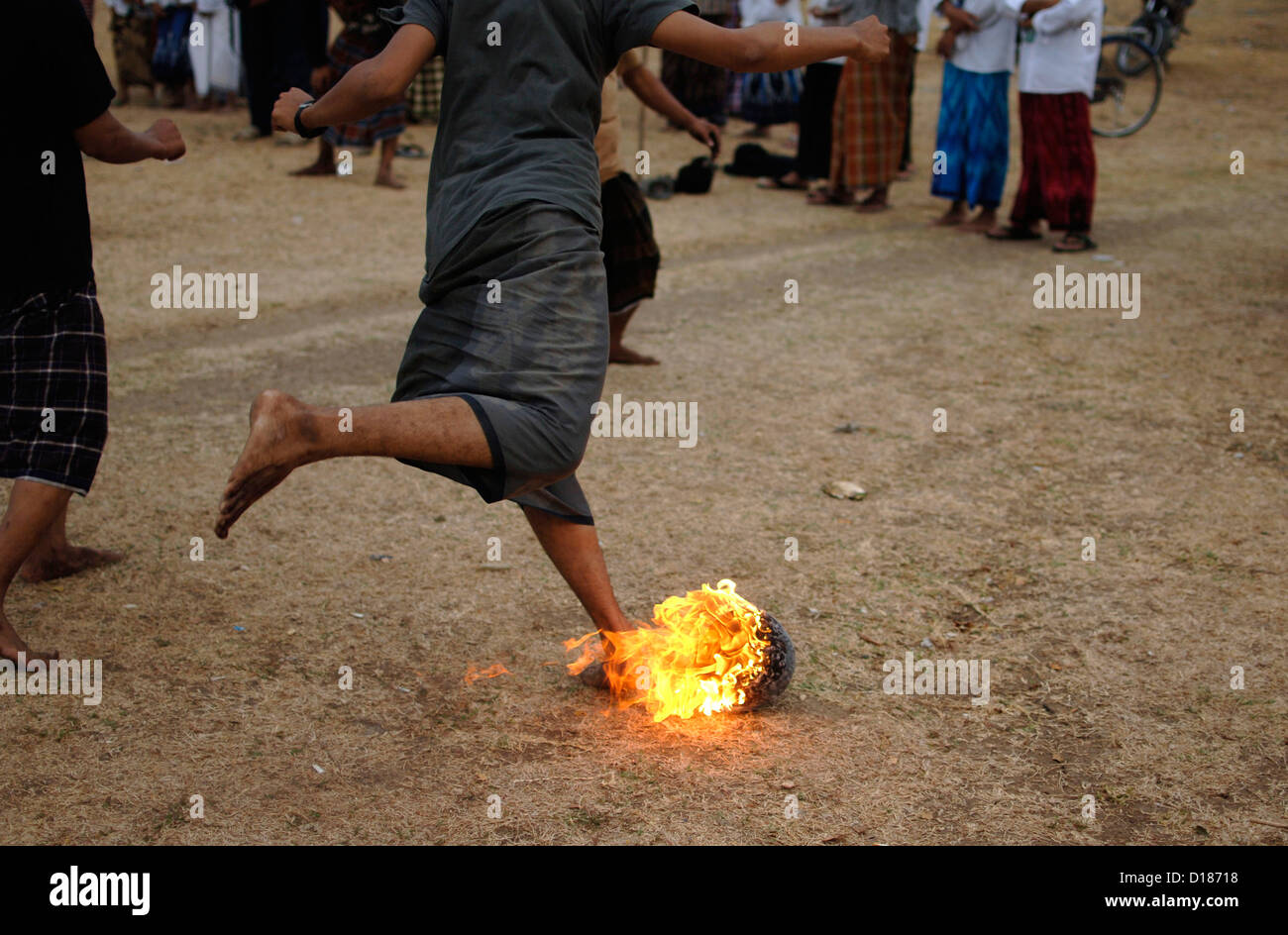 Some students play Fire Football tradition in islamic boarding house ...