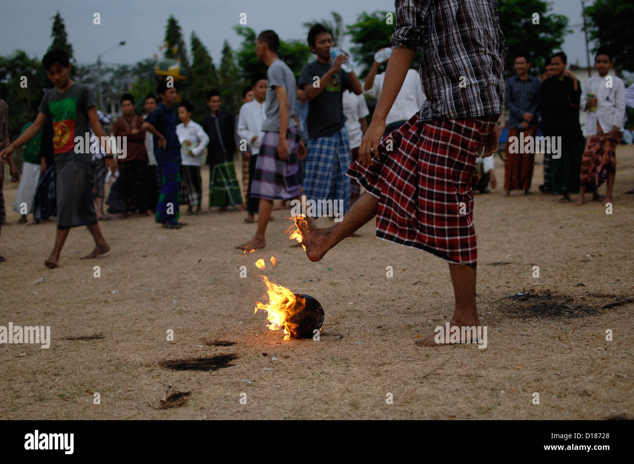 Some students play Fire Football tradition in islamic boarding house ...