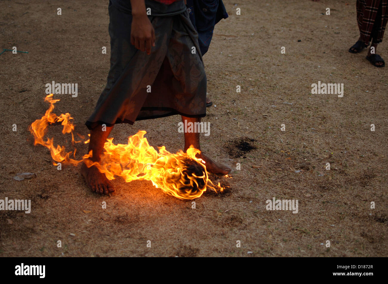 Some students play Fire Football tradition in islamic boarding house ...
