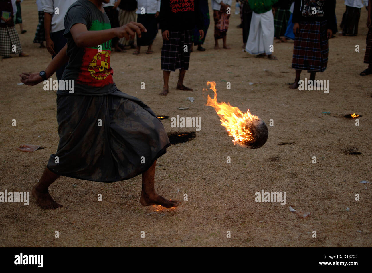 Some students play Fire Football tradition in islamic boarding house ...