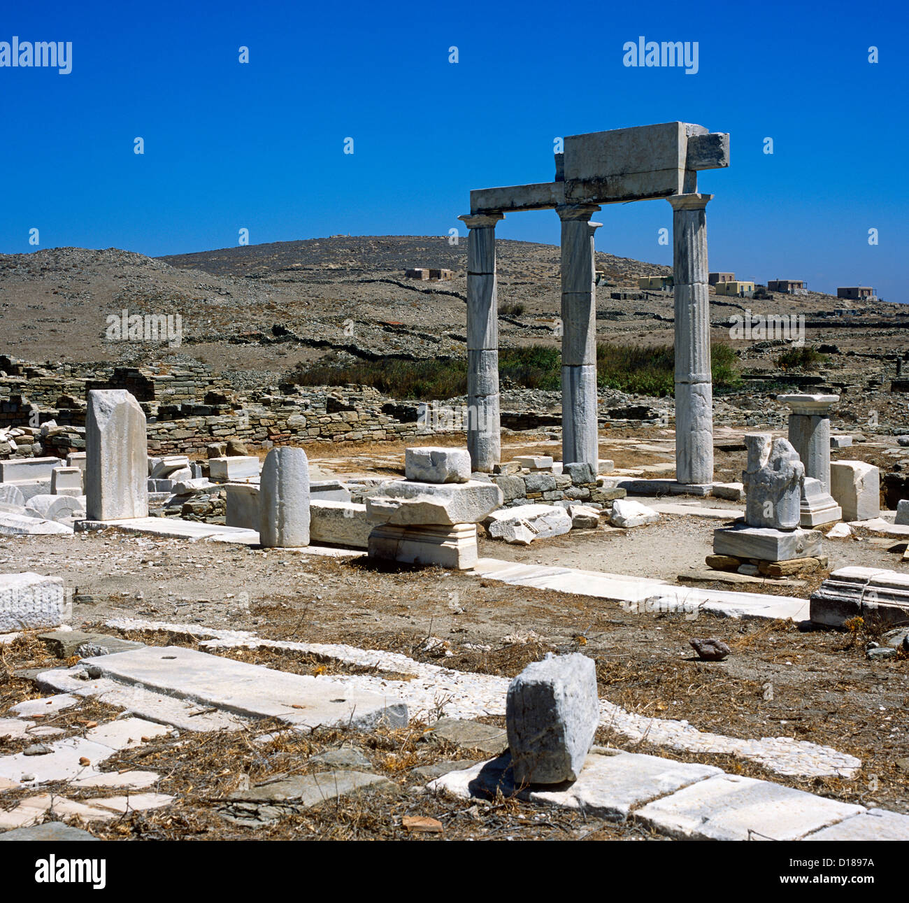 Ancient Ruins Of Delos Greek Islands Greece Stock Photo