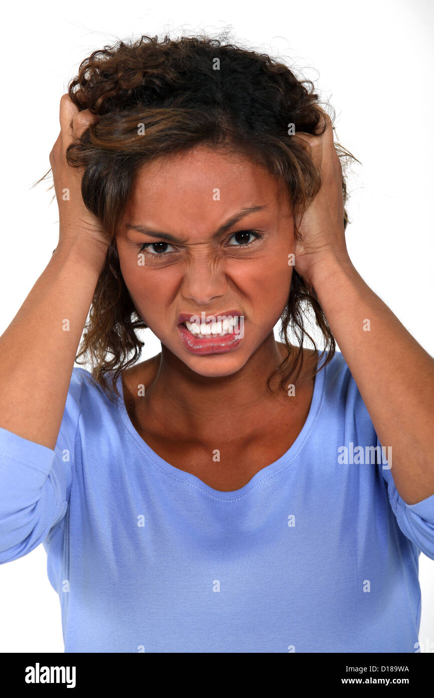 Women pulling her hair Stock Photo Alamy