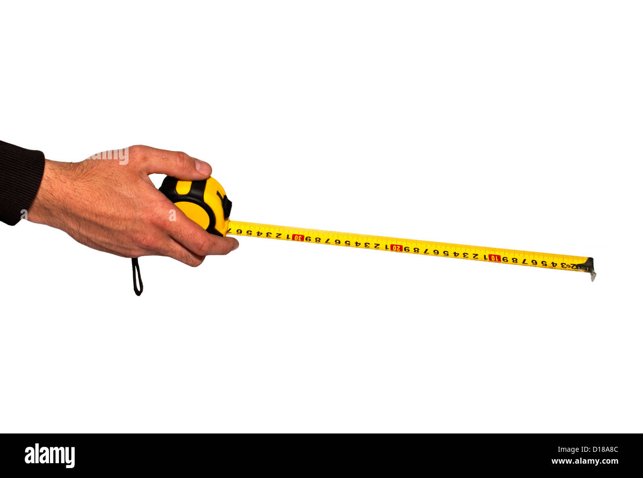 tape measure in hand isolated on white background Stock Photo