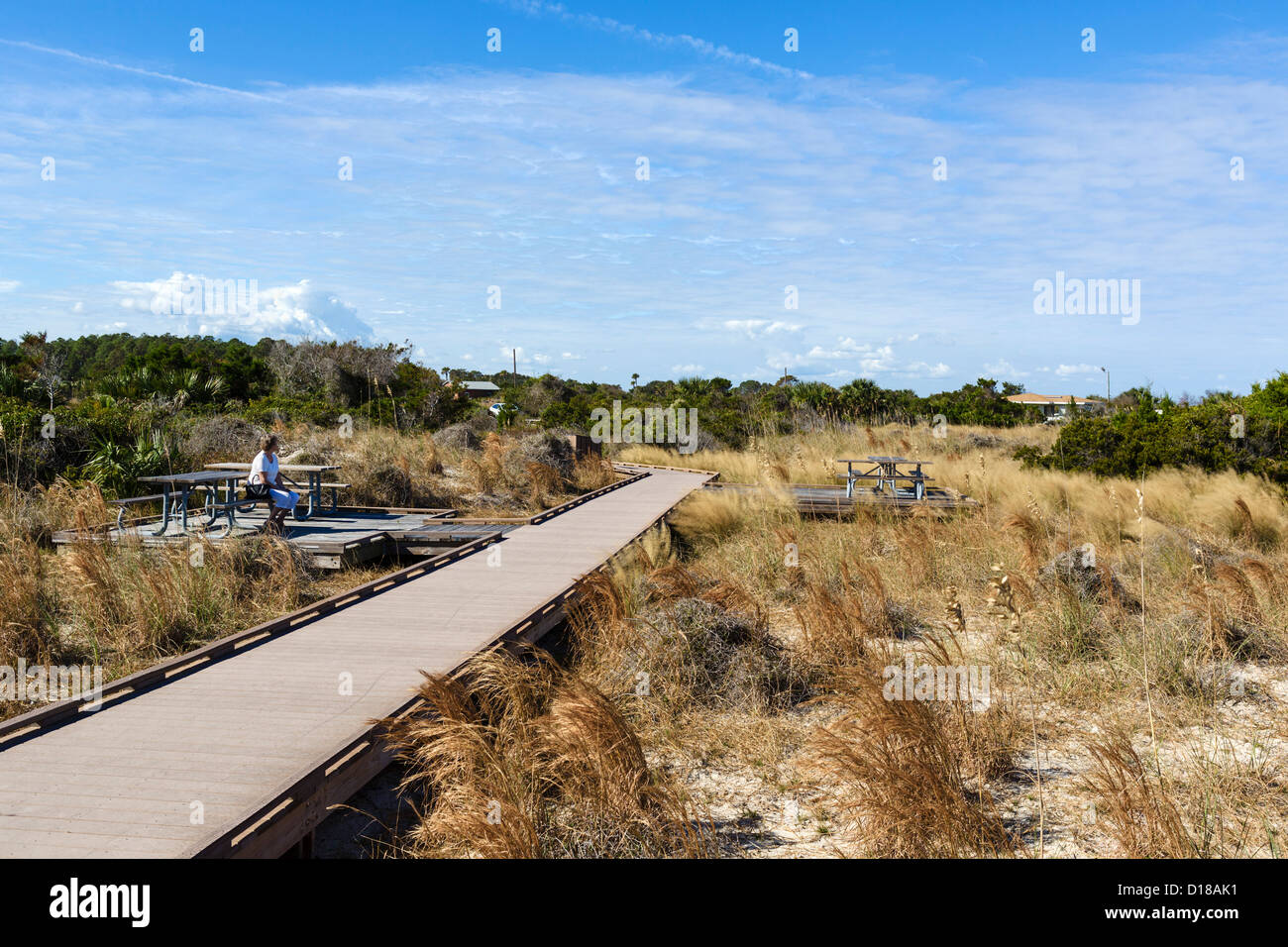 Boardwalk to the beach at Fort Clinch State Park, Fernandina Beach, Amelia Island, Florida, USA Stock Photo