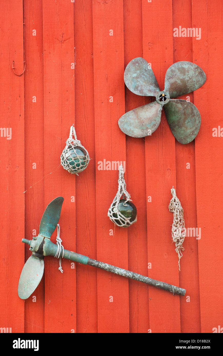 Wall decorated with fishing tools, Island of Grip, off of Kristiansund
