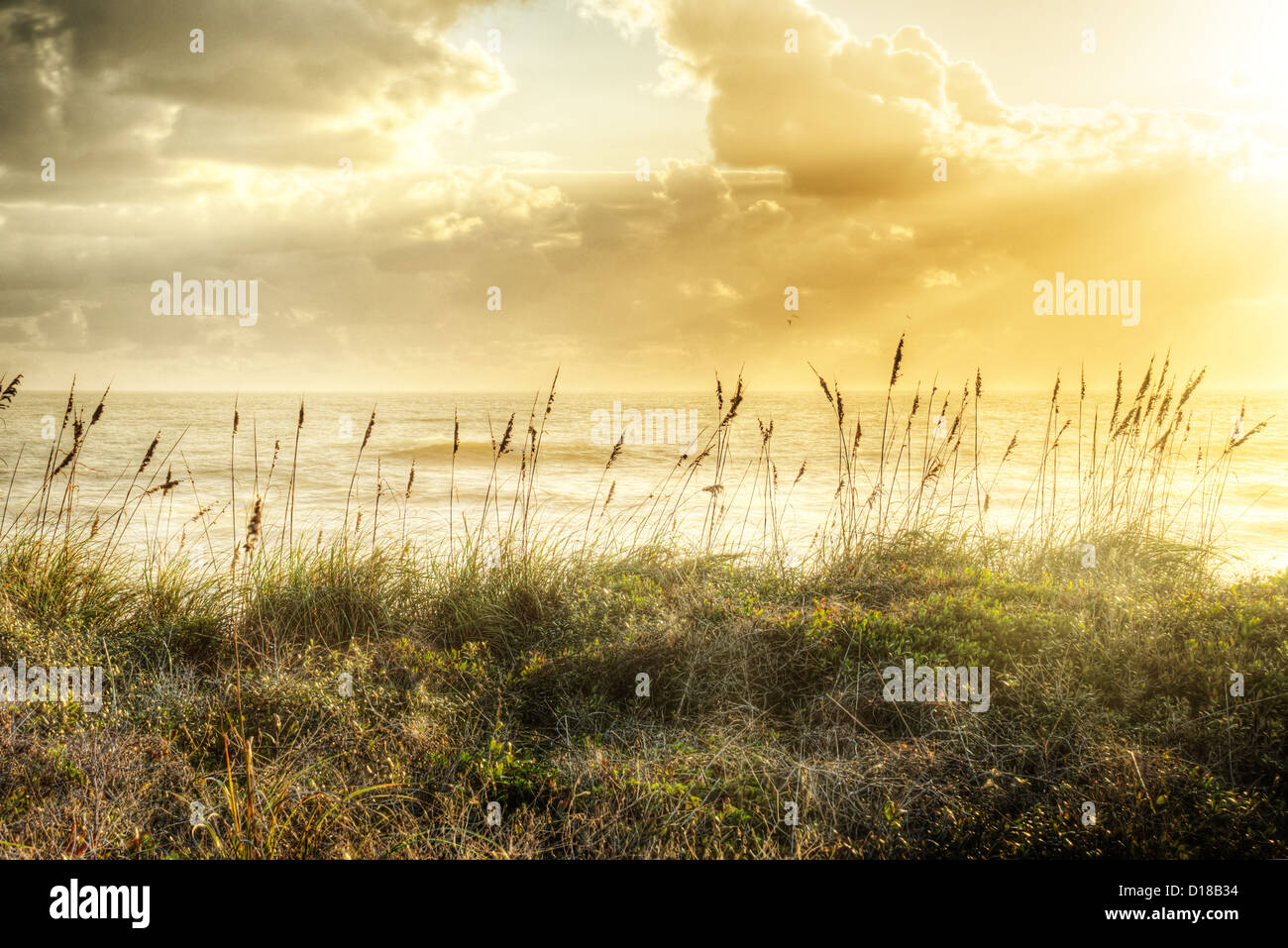 Satellite Beach at Sunrise Stock Photo