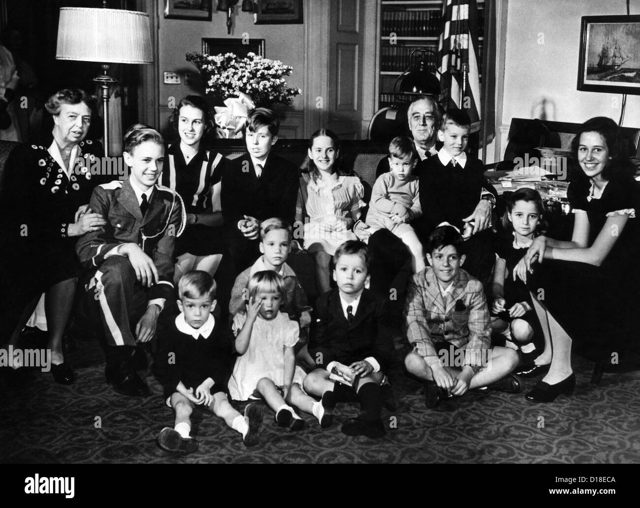 President Franklin and Eleanor Roosevelt with their grandchildren on