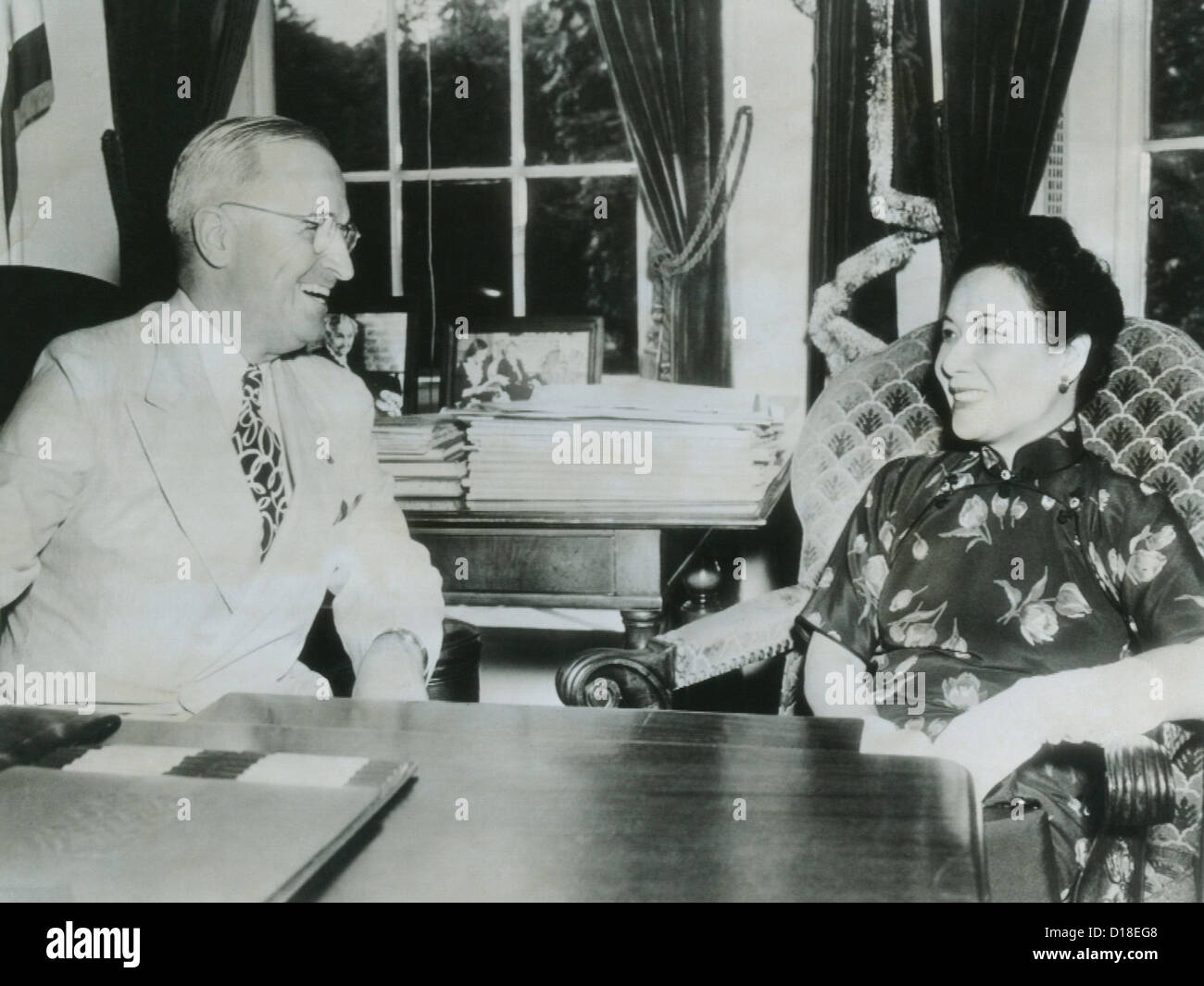 Madame Chiang Kai-Shek meeting with President Truman at the White House. The influential wife of the Chinese beleaguered leader Stock Photo