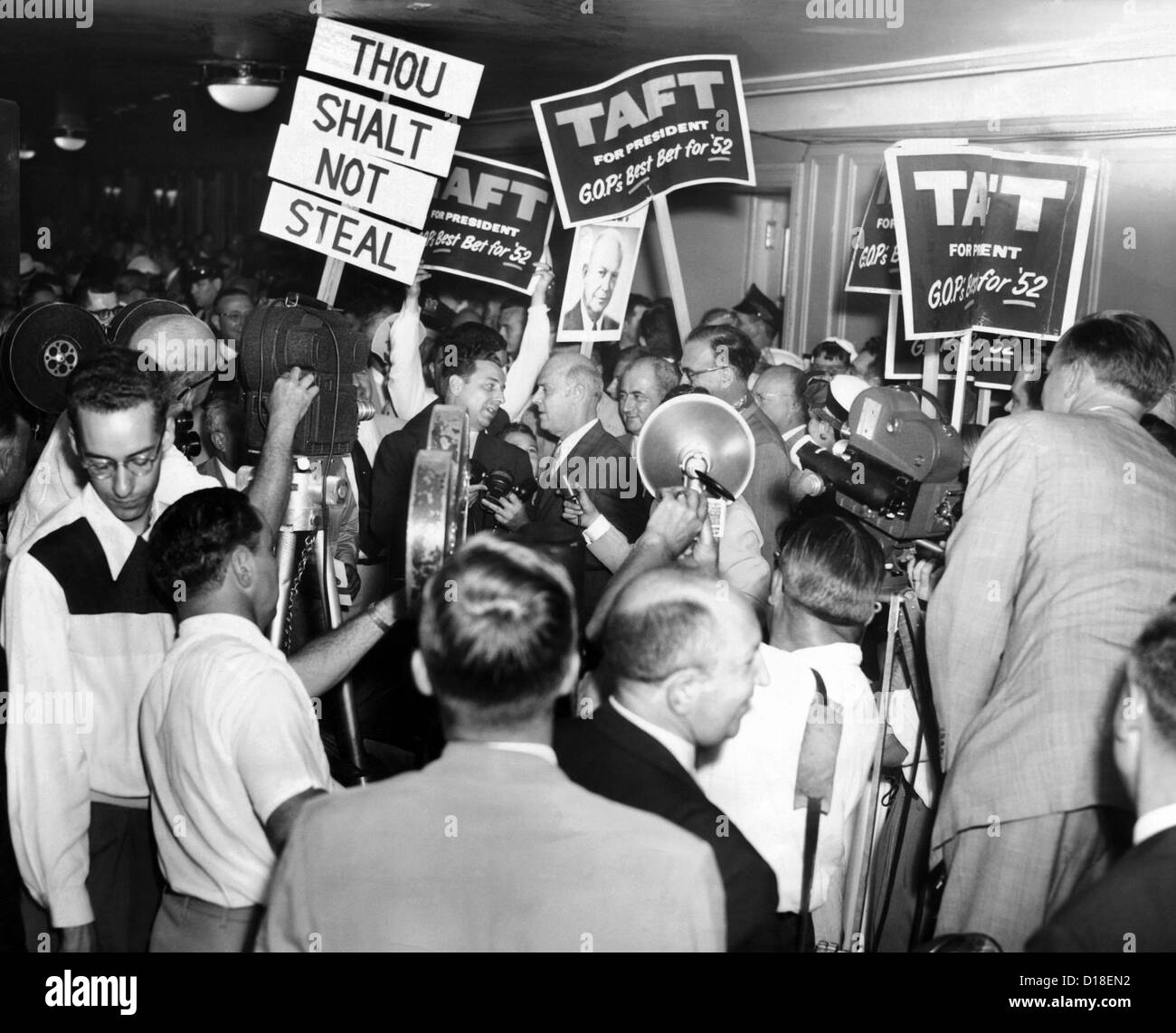 Opposing Signs 1952 Republican National Convention. Taft and Eisenhower supporters ...