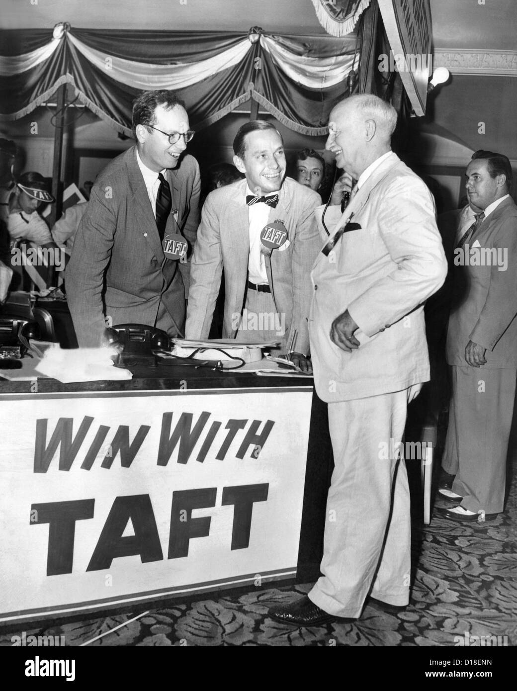 Senator Robert Taft's two sons promote their father's GOP Presidential nomination. At Taft headquarters in the Conrad Hilton Stock Photo
