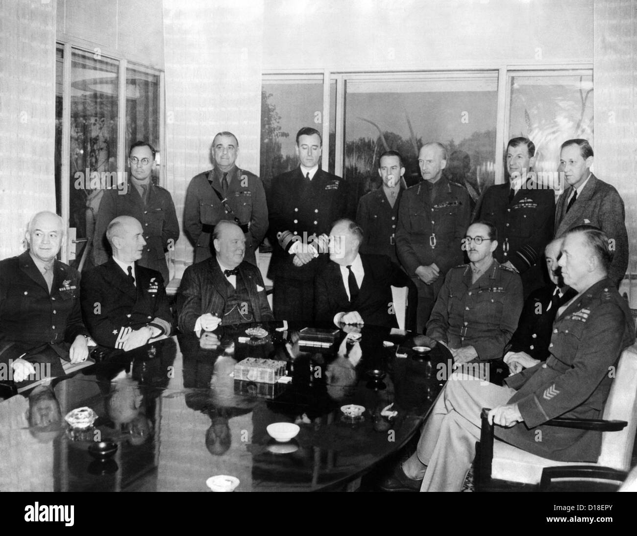 Allied Nations War Strategy Conference in Casablanca, French Morocco, Jan. 31, 1943. L-R, Seated: Lt. Gen. Hap Arnold; Admiral Stock Photo