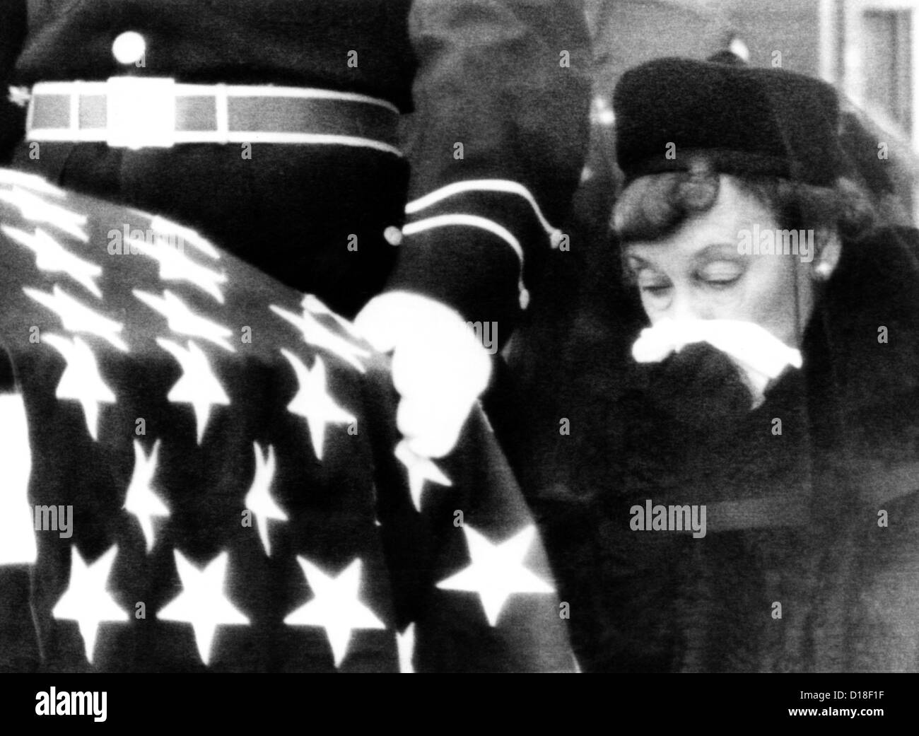 President Eisenhower's funeral. Mamie Eisenhower, the former President's widow, weeps during the burial services at the Stock Photo