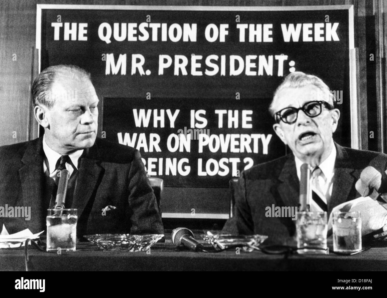 GOP Congressional leaders charged that Pres. Johnson's anti-poverty program shows the 'arrogance of power'. Rep. Gerald Ford Stock Photo