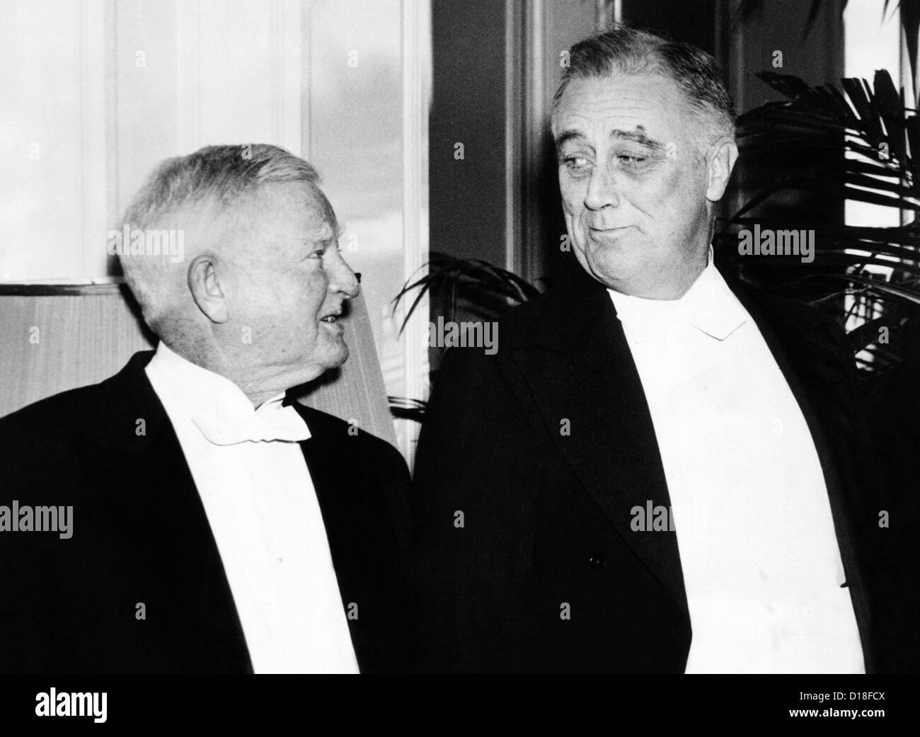Vice President John Nance Garner (left) and President Franklin Roosevelt. They posed for pictures when the Garners entertained Stock Photo