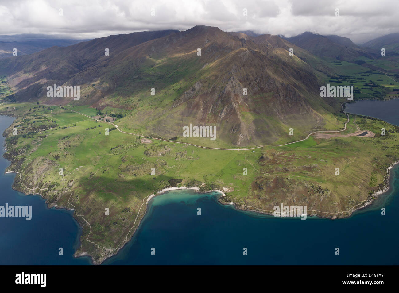 Aerial view of mountain and coastline Stock Photo
