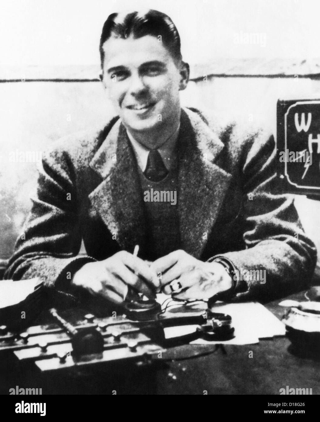 Ronald Reagan was a sports announcer at radio station WHO in Des Moines, Iowa. Ca.1930s. (CSU ALPHA 437) CSU Archives/Everett Stock Photo
