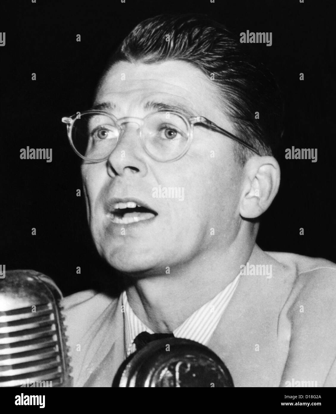 Actor Ronald Reagan testified to HUAC about the influence of Communist subversives within the motion picture industry. Reagan Stock Photo