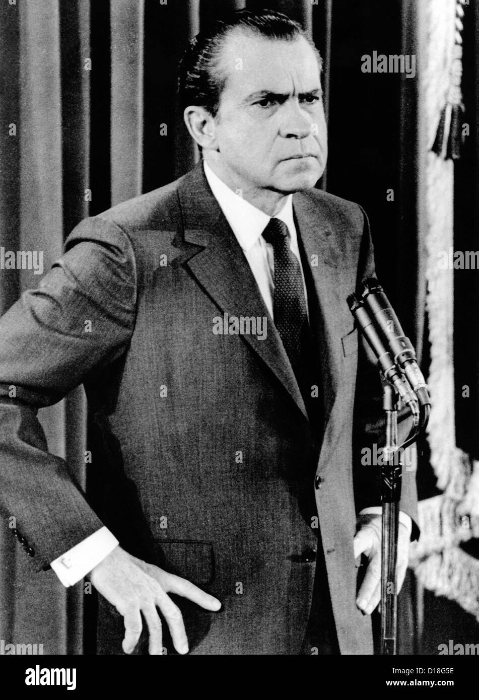 President Richard Nixon in a press conference. He reacted to the  nationwide anti-war protests of his Cambodian incursion, but Stock Photo