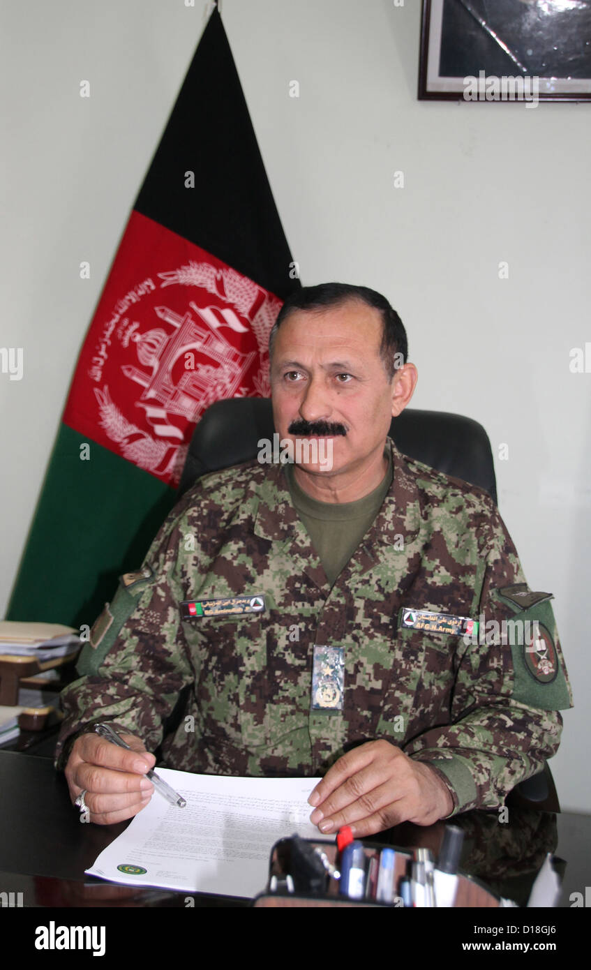The commander of the military training centre (KMTC), Aminullah Patyani, sits in his office at the recruitment center in Kabul, Afghanistan, 6 November 2012. The German Bundestag will decide on the new mandate for the German army's mission in Afgahnistan in January 2013. The mandate includes the withdrawl of troops by almost 30 per cent, bringing down the number of soldiers to 3.300 by early 2014. Photo: Can Merey Stock Photo