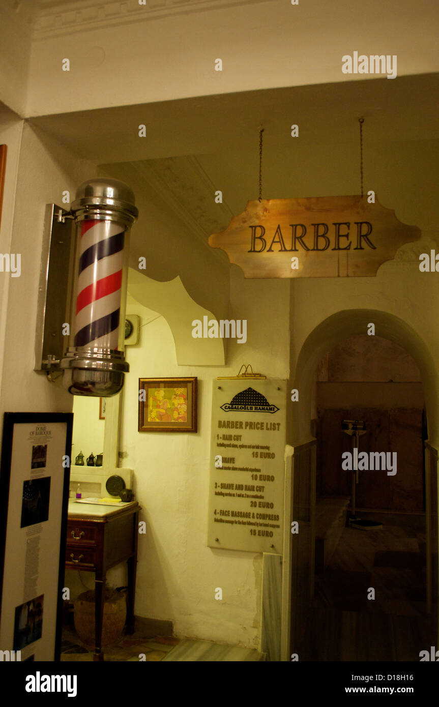 A barber or hairdresser inside Cagaloglu Hamman , a historical Turkish