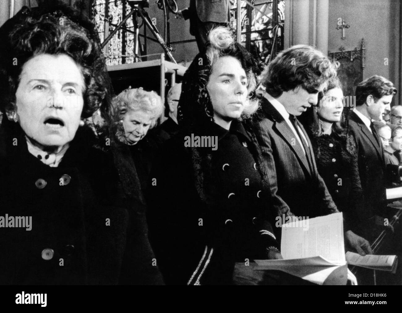 Kennedy family members at the funeral of Cardinal Richard Cushing. L-R: Rose Kennedy; Mrs. Ethel Kennedy; Joseph P. Kennedy Stock Photo