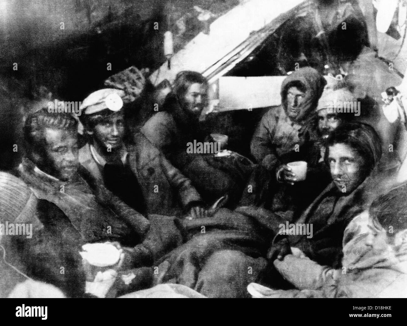 Survivors of the Uruguayan plane crash in the Andes in the fuselage of the wrecked aircraft on shortly after rescuers reached Stock Photo