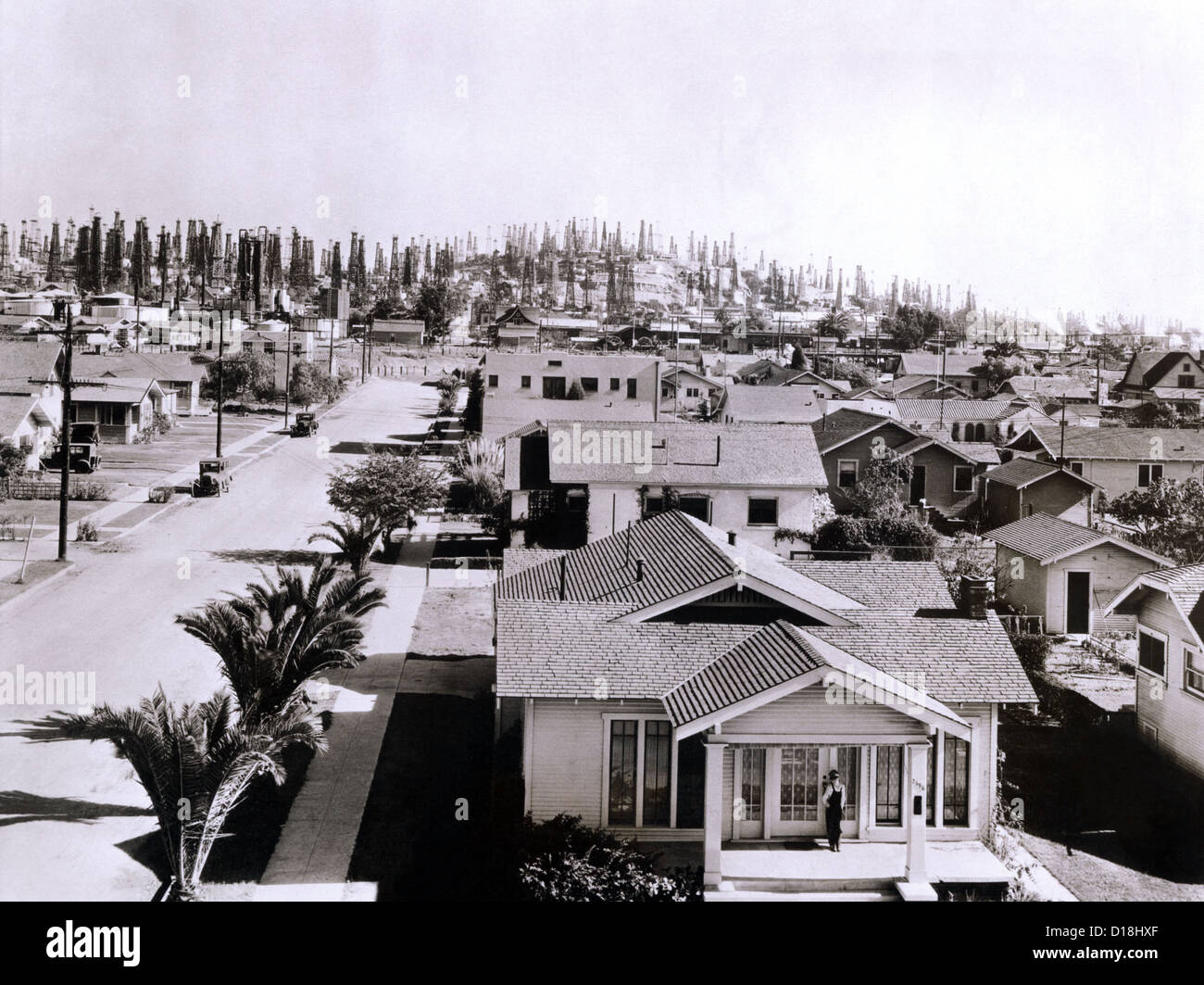 Forest of derricks in the Signal Hill oil fields near Long Beach Stock