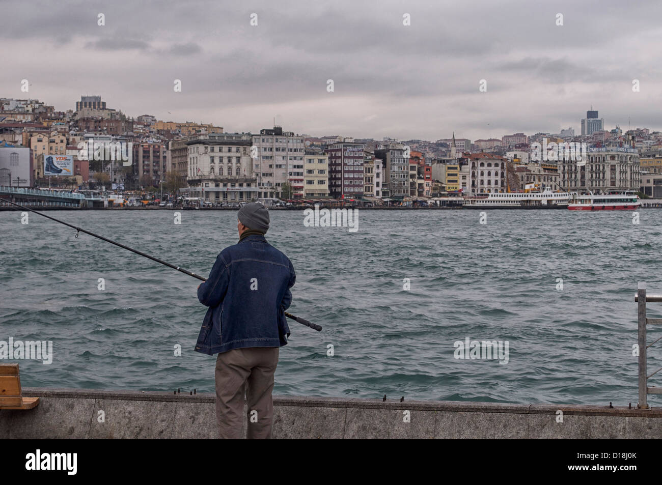 Fishing on the Bosphorus in Istanbul, Turkey Stock Photo
