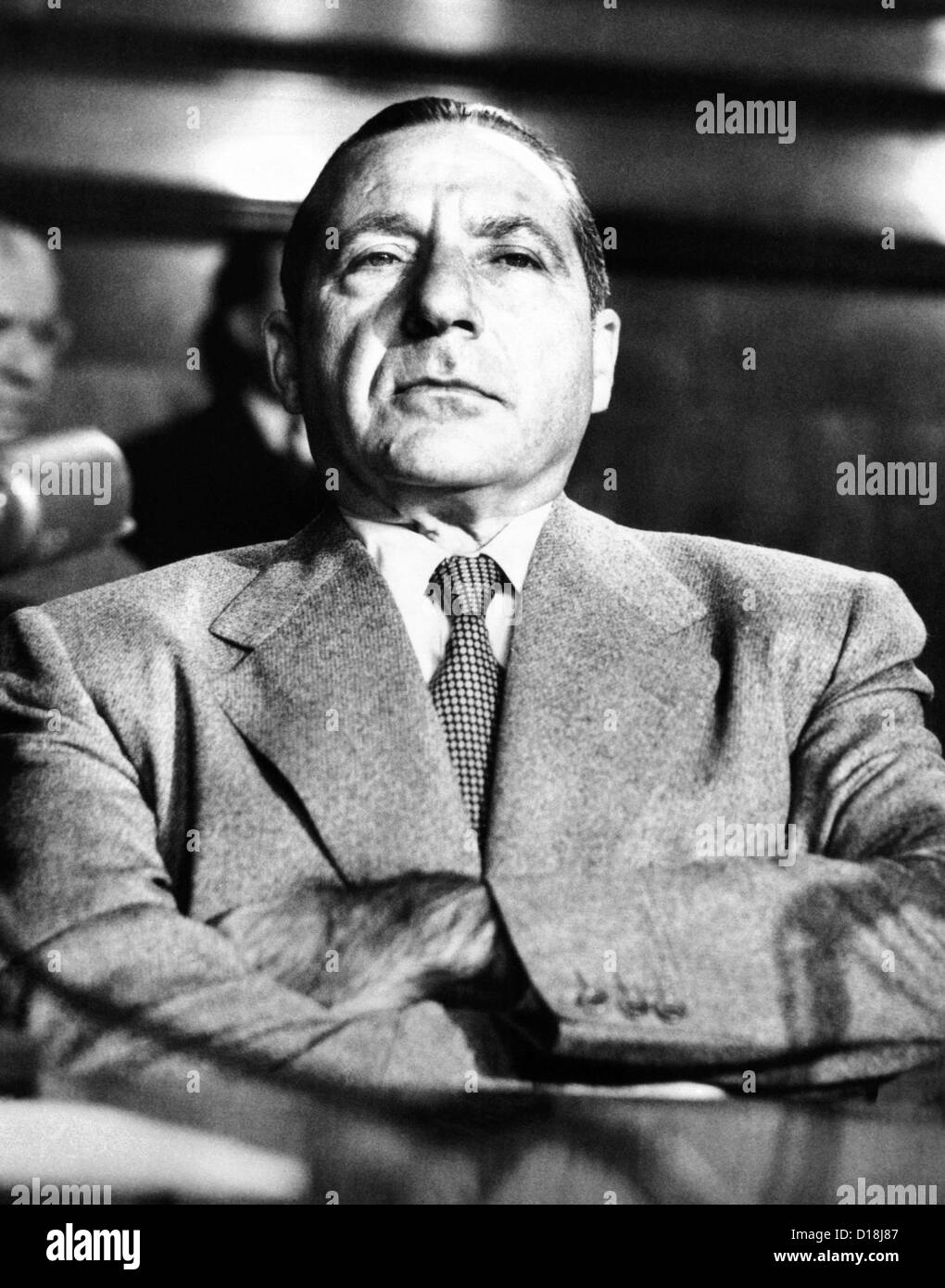 Mob boss, Frank Costello in the witness chair. Under the threat of arrest, after he walked out on the Senate Crime Stock Photo